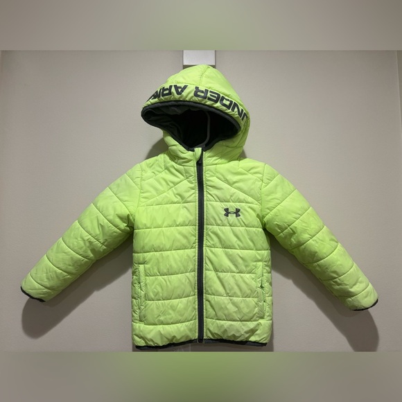 Under Armour Other - Under Armour Boys Neon Yellow and Gray Puffer Coat, Size 4